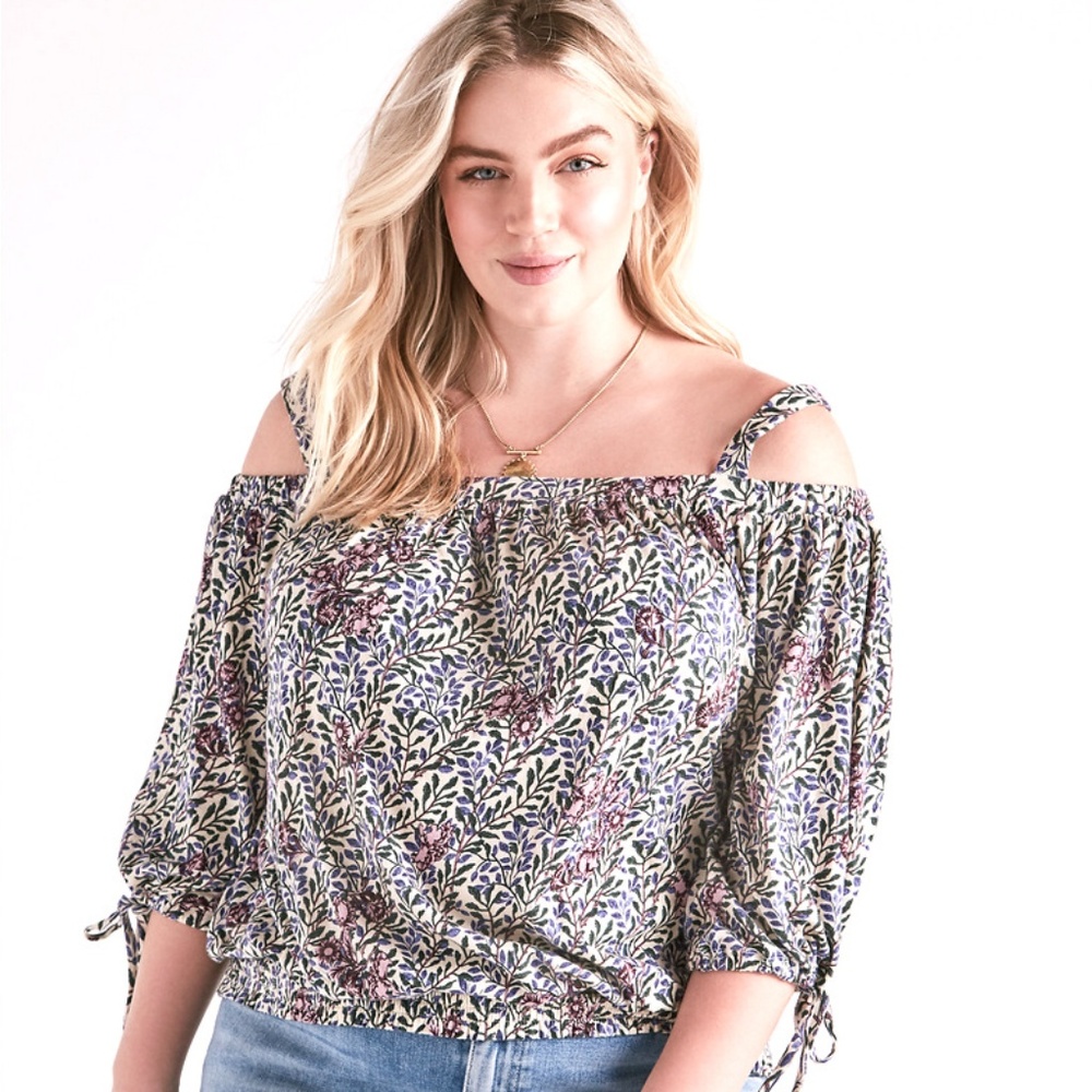 LUCKY BRAND Floral Cold Shoulder Peasant Top